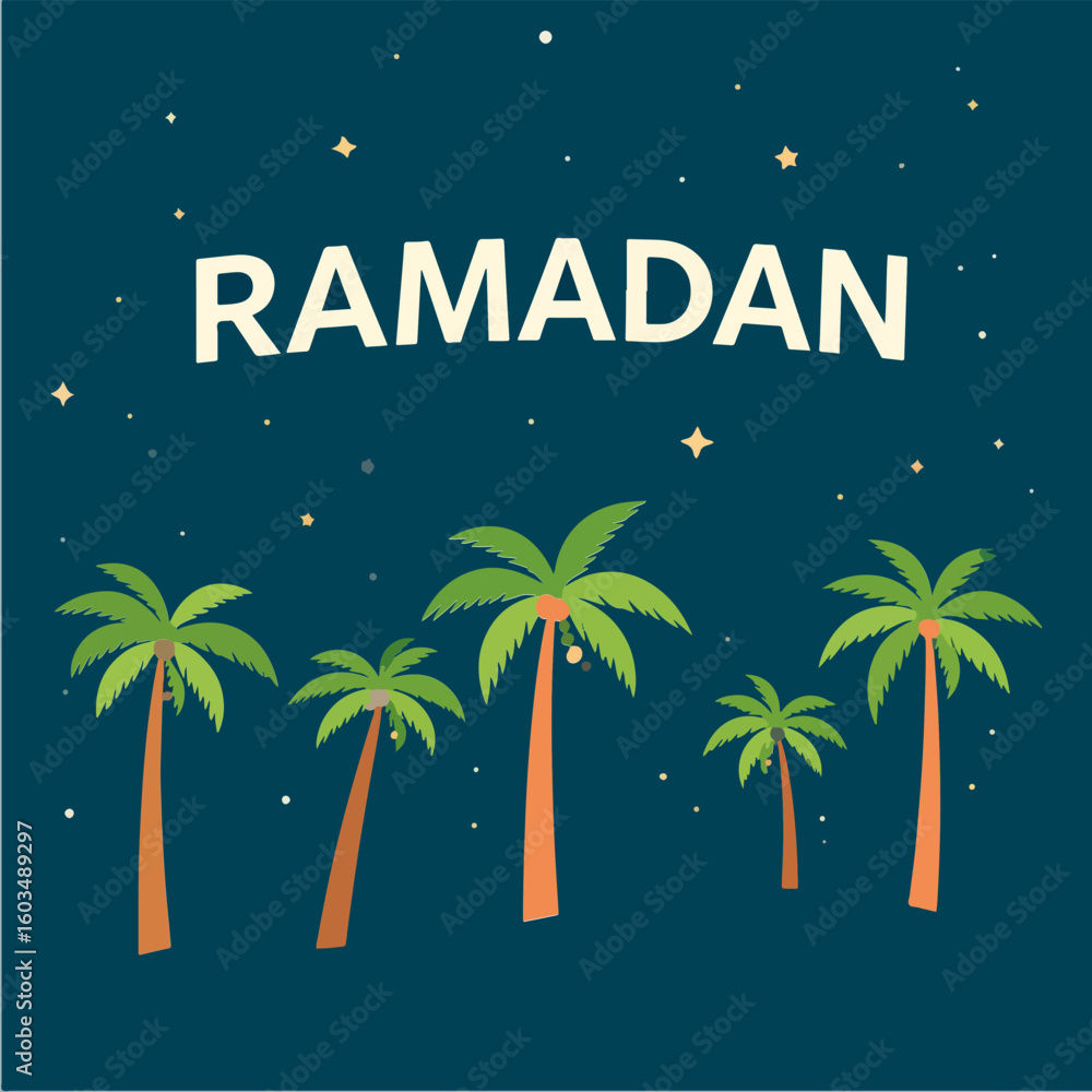 Obraz premium A charming, stylized illustration depicting Ramadan with the text 