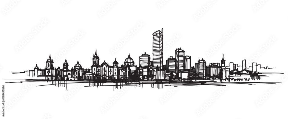 Obraz premium lima peru cityscape tall building engraving sketch vector illustration