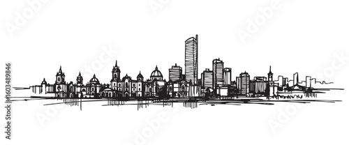 lima peru cityscape tall building engraving sketch vector illustration