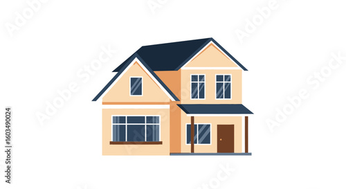 Charming two-story house illustration with architectural design and inviting atmosphere creating a cozy residence graphic style flat design