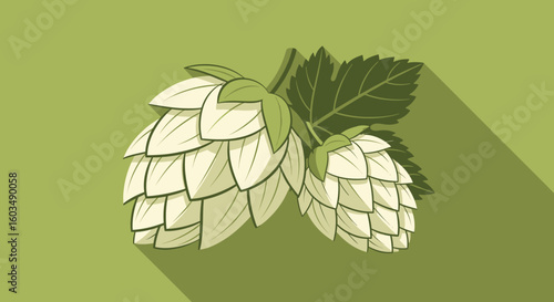 Stylized hops illustration in shades of green, ideal for brewing related designs and beer packaging, perfect for creative projects and brewery