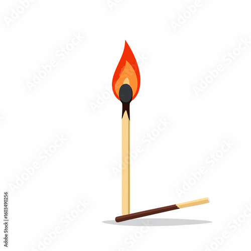 Used matchstick – Burnt matchstick with blackened tip lying flat.
