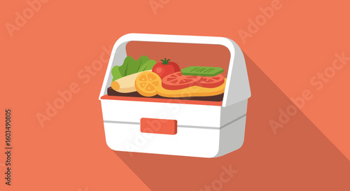 Delightful portable lunchbox illustration filled with nutritious food for healthy eating habit in a simple design suitable for promoting balanced diet