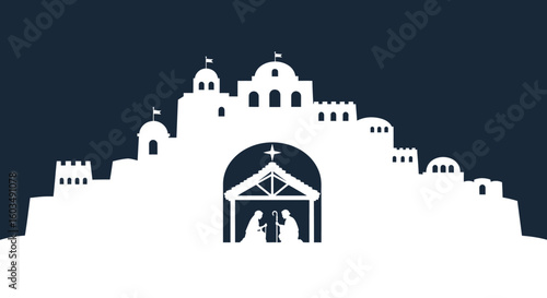 Silhouette Depiction of Bethlehem and the Nativity Scene, a Symbolic Christian Representation