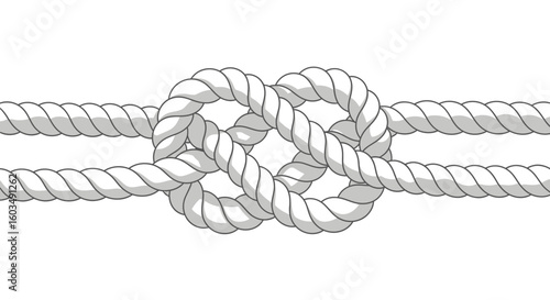 Illustration of a Reef Knot: Nautical Symbolism and Connection, Braided Twine, Ropework, Unity, Strength, and Endless Journey Ahead