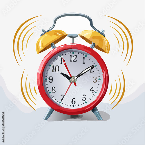 Alarm clock ringing – Retro twin-bell alarm clock mid-ring.
