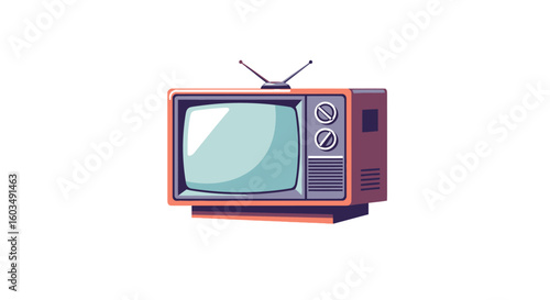 Nostalgic Television Set Illustration with Antennae and Tuning Dials Displaying Classic Design and Retro Charm on a White Background
