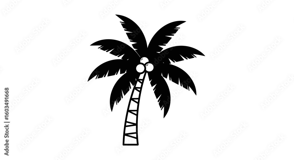 Fototapeta premium Monochrome Silhouette of Palm Tree: A Tropical Icon with a Stylized Aesthetic perfect for summer-themed designs or vacation inspired creative
