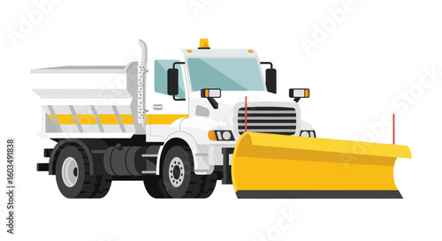 Illustrated snowplow truck for winter weather maintenance operations on clear background, clean and efficient operation tool isolated and ready to