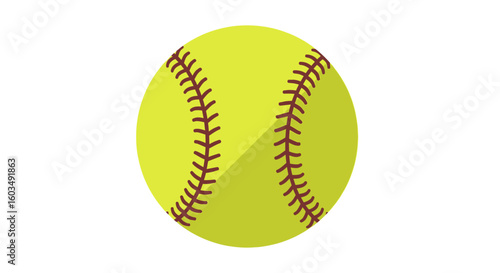 Vibrant softball illustration showcasing detailed stitching and dynamic shadow effect on a clean white background