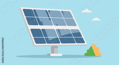 Illustration of Modern Solar Panel Array Under a Clear Blue Sky for Green Energy Conversion
