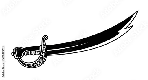 Elegant black and white vector illustration of a pirate cutlass style sword design element illustration of a weapon  concept of medieval dueling