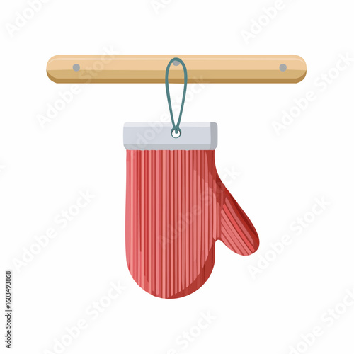 Kitchen glove hanging – Oven mitt on a wall hook.
