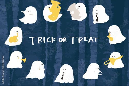 吹奏楽のハロウィン！可愛い演奏おばけのイラスト