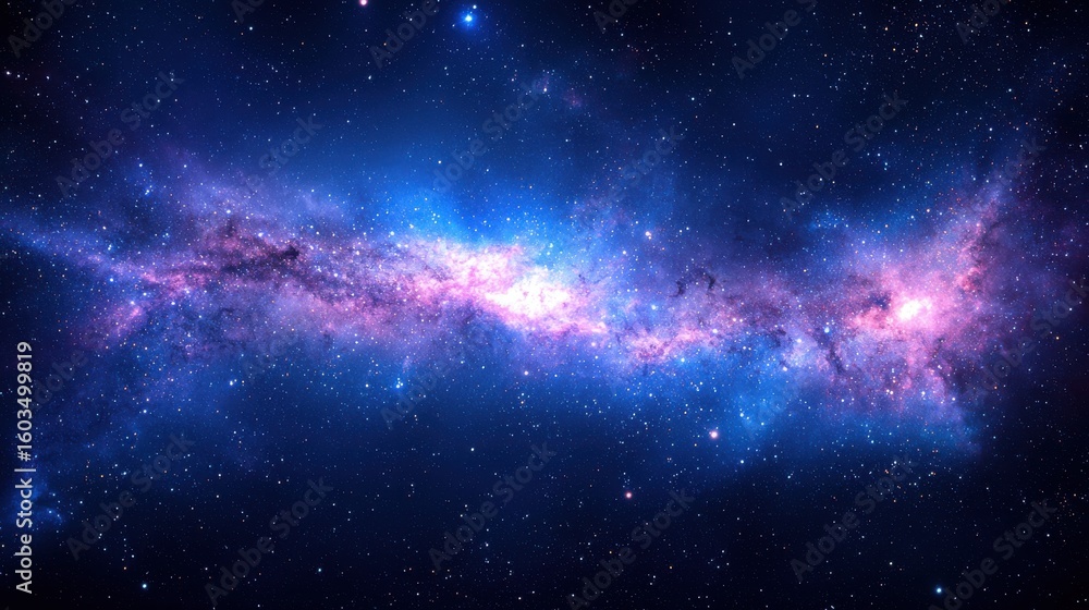 Naklejka premium Vibrant Nebula in Deep Space Cosmic Landscape of Blues, Pinks, and Purples