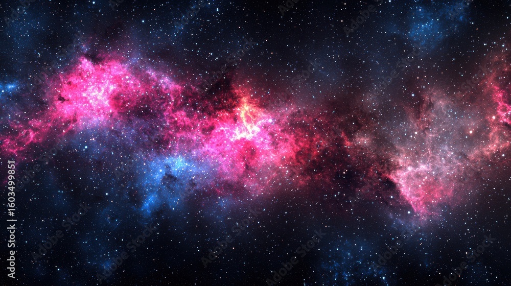 Fototapeta premium Vibrant Pink and Blue Nebula in Dark Space