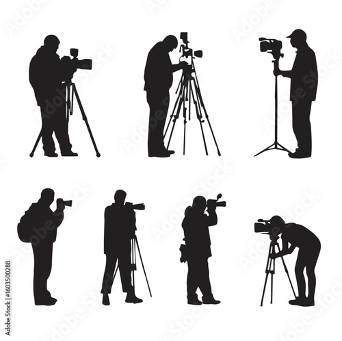 vector illustration of cameraman silhouette set, Black & White silhouette set