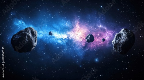 Pixel Art Asteroids in a Vibrant Nebula