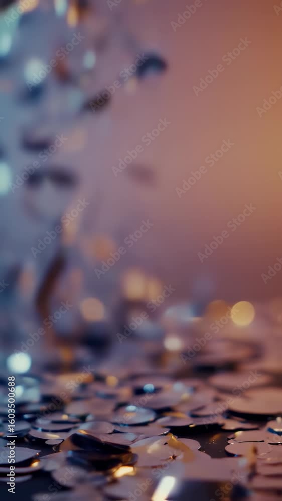Festive confetti falling in slow motion creates a celebratory atmosphere Festive confetti falling in slow motion creates a celebratory atmosphere