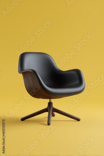 modern office chair designed with sleek lines stands out against bright yellow background