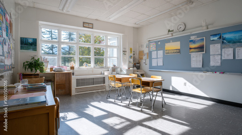 dedicated teacher passionately prepares engaging lesson plans in bright and cheerful classroom