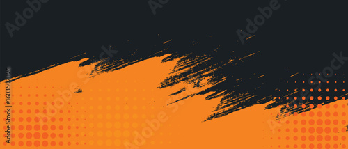 Abstract orange and black grunge texture background with halftone effect