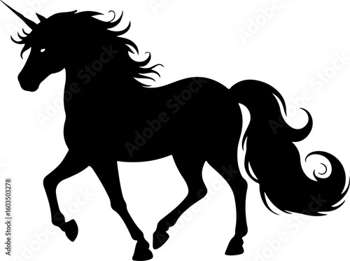 a black silhouette of a unicorn