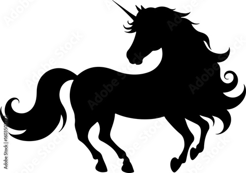  a black silhouette of a unicorn