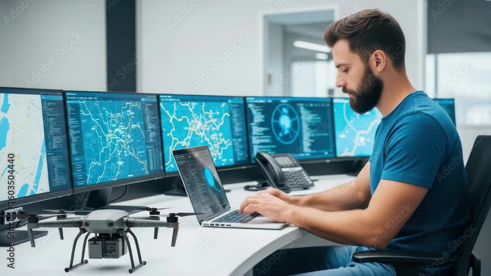 Advanced Drone Technology Control Center Operation and Monitoring Station for Surveillance Advanced Drone Technology Control Center Operation and Monitoring Station for Surveillance