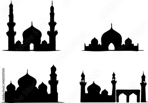  a collection of mosque illustrations and silhouettes