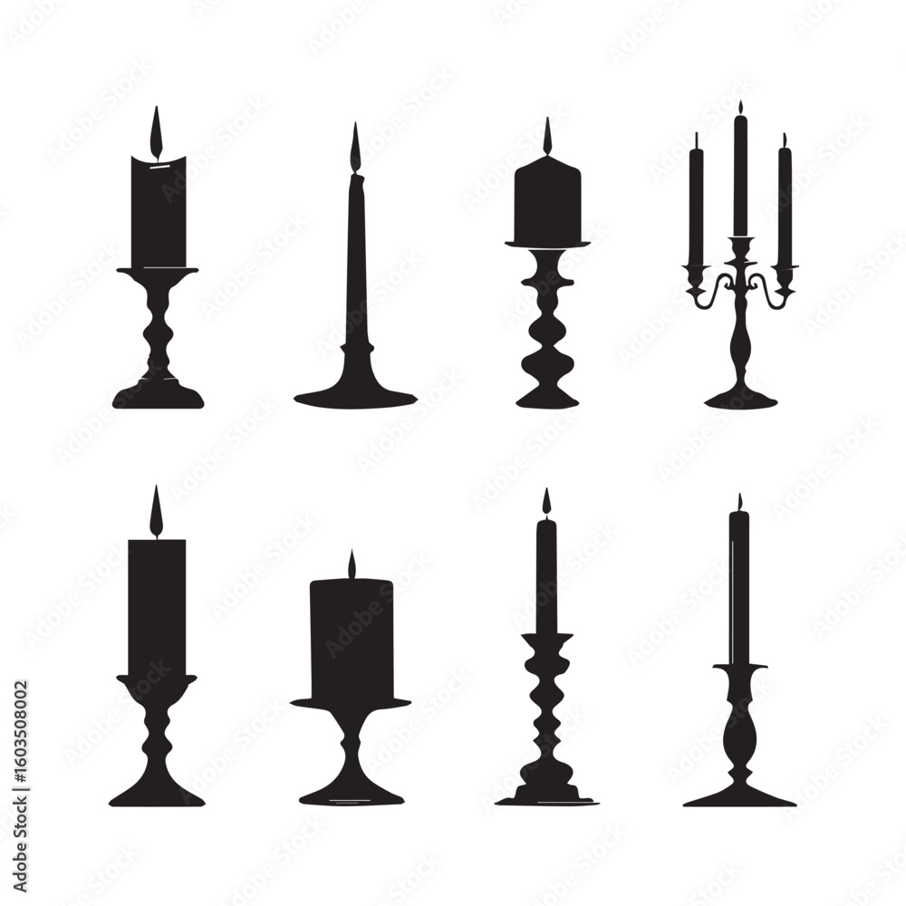 Fototapeta premium vector illustration of candle silhouette set, Black & White silhouette set