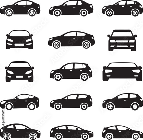 Vehicle Silhouette Icons Diverse Car Models Vector Set with Minimalist Style
