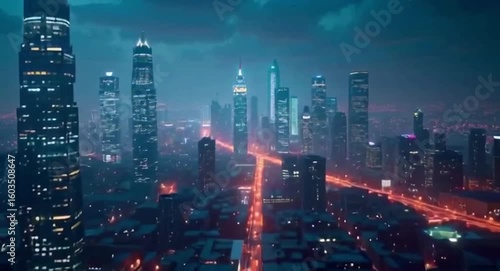 Wallpaper Mural Aerial View of Cityscape at Night with Glowing Lights Torontodigital.ca