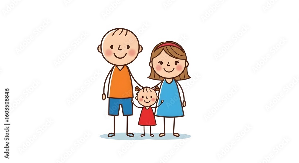 Happy family cartoon with mother, son, daughter, and baby smiling together