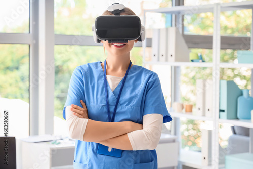 Female doctor in VR glasses...