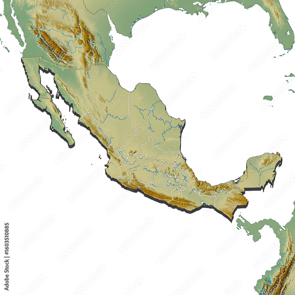 Naklejka premium Central America green terrain elevation map
