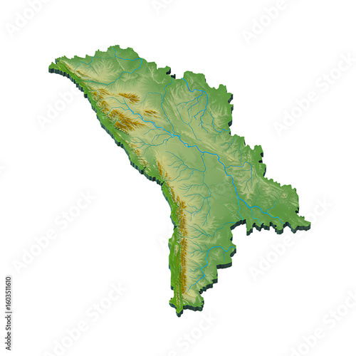 Moldova shaded relief map with elevation data