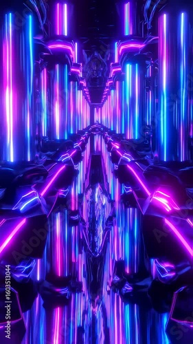 Abstract futuristic neon light corridor background with vibrant colors