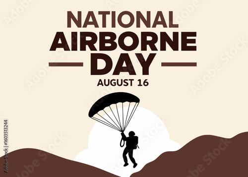 minimalist vector of a paratrooper silhouette against the sunset, ideal for poster or shirt designs celebrating national airborne day on august 16.