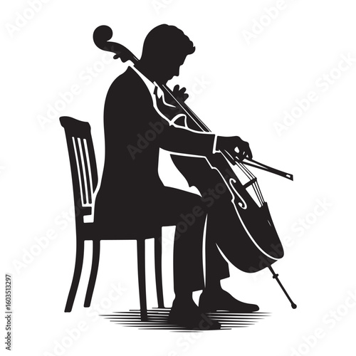 Silhouette of a Musician Playing the Cello with Classical Elegance