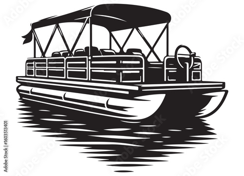 Relaxing Pontoon Boat Silhouette Enjoying A Leisurely River Cruise