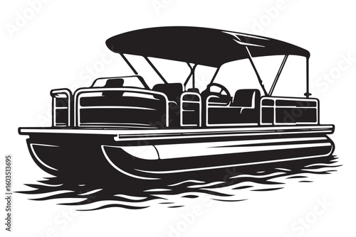 Silhouette of a Pontoon Boat on the Water for Recreation