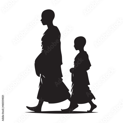 Spiritual Guidance Illustration of Two Monks Walking Together in Peace