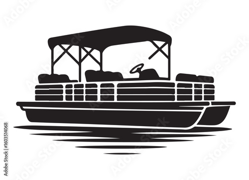 Relaxing Pontoon Boat Silhouette on Calm Water for Lakeside Recreation