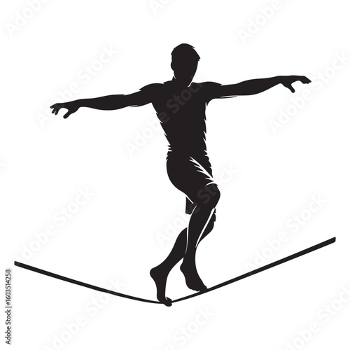 Silhouette of Person Walking on Tightrope Balancing Act