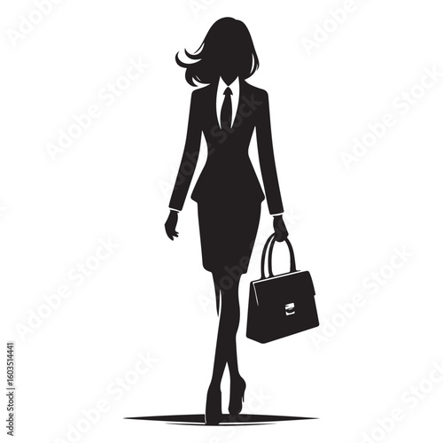 Powerful Business Woman Silhouette: Vector Illustration with Briefcase