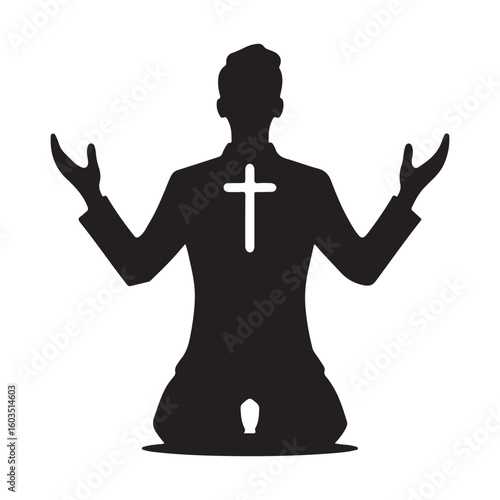 Praying Man Silhouette with a Cross on His Back Graphic