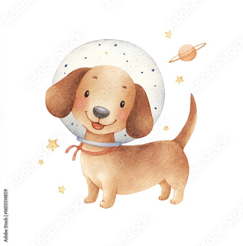 Cute Dachshund Astronaut in Space