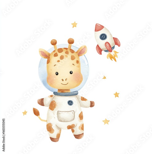 Cute Giraffe Astronaut in Space