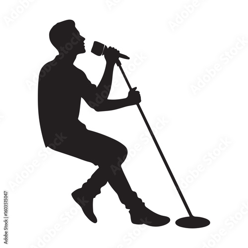 Singer Silhouette Illustration Performing with Microphone On Stage
